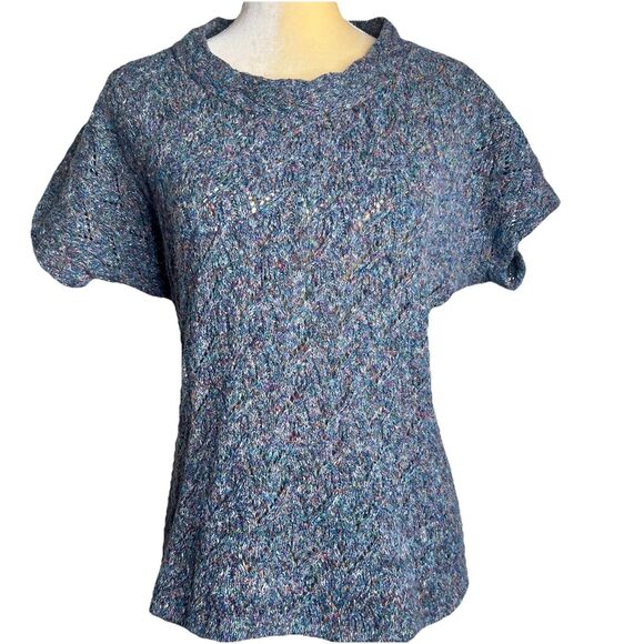 Coldwater Creek Knit Top Sz S (6-8) Blue Redish Cap Sleeves Open Knit Scoop Neck - Picture 1 of 9